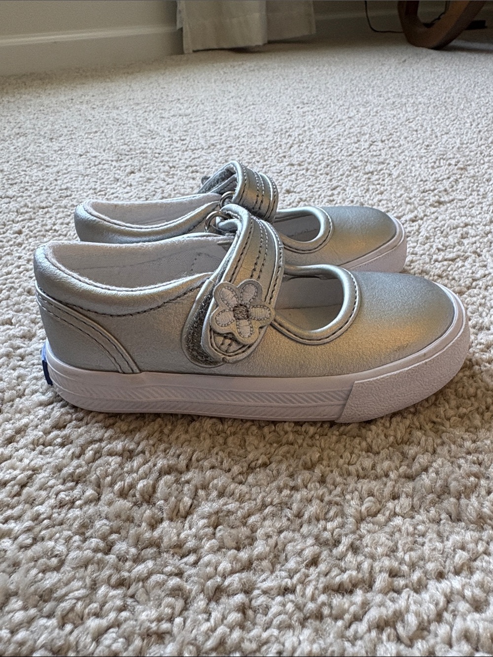 Keds Silver Mary Jane Sneakers with Flower Strap